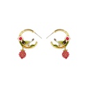 Bird And Fruit Berry Enamel C Shape Dangle Earrings