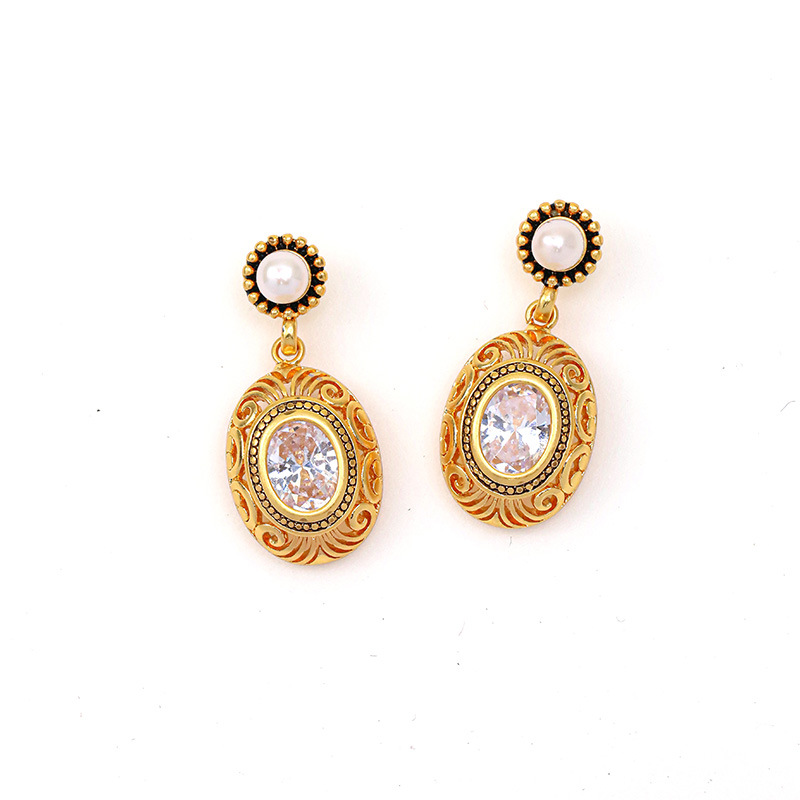 Imitation Pearl And Zircon Retro Vintage Dangle Earrings