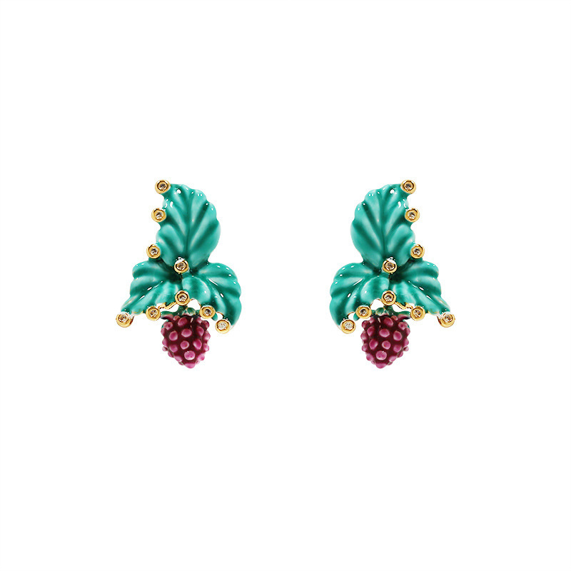 Grape And Leaf Enamel Stud Earrings
