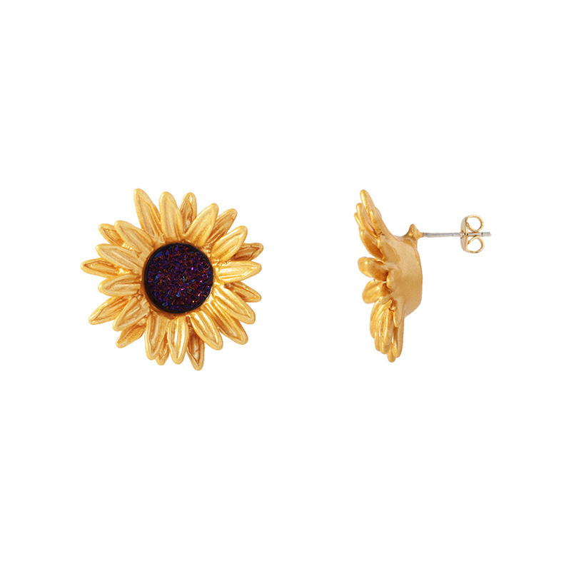 Sunflower With Crystal Enamel Stud Earrings