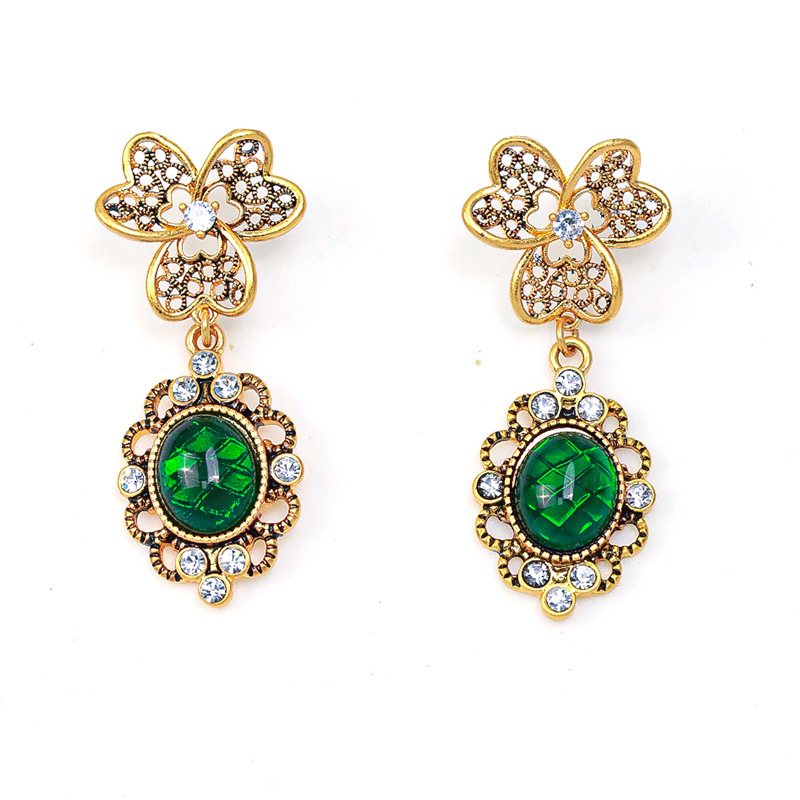 Inlaid Stone Zircon Retro Vintage Dangle Earrings