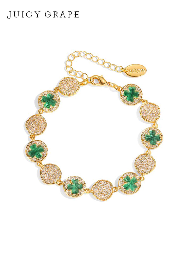 Clover Lucky Leaf Enamel Charm Bracelet Jewelry Gift