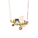 Cats On A Flowering Branch Enamel Necklace