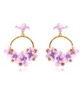 Purple Flower And Gem Enamel Hoop Dangle Earrings Handmade Jewelry Gift