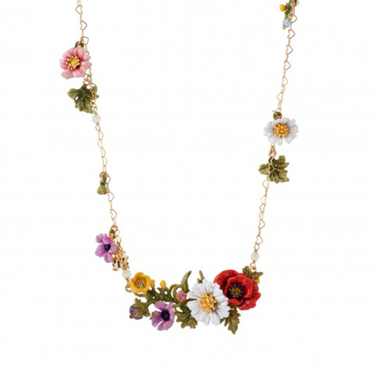 Daisy on A Flowering Branch Enamel Necklace