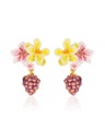Grape And Flower Blossom Enamel Dangle Stud Earrings Handmade Jewelry Gift