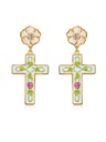 Flower And Cross Enamel Dangle Earrings Handmade Jewelry Gift