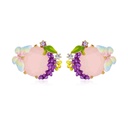 Lavender Purple Flower And Stone Butterfly Enamel Stud Earrings