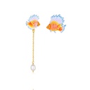 Tropical Fish And Pearl Enamel Asymmetrical Stud Earrings