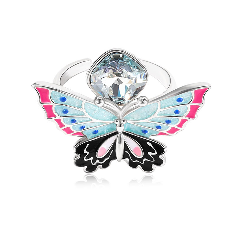 Butterfly With Zircon Enamel Adjustable Ring