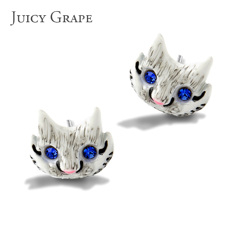 Cat With Blue Stone Eyes Stud Earrings