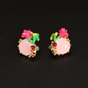 Pink Yellow Flower And Stone Enamel Stud Earrings