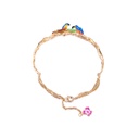 Enamel Glazed Kingfisher Cherry Blossom Czech Rhinestone Blue Bird Flower Adjustable Bracelet