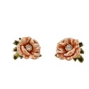 Enamel Glazed Peony Flower Garden Series Crystal Rhinestone Stud Earrings 925 Silver Needle