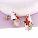 Rabbit Bunny And Stone Enamel Earrings