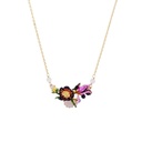 Purple Flower And Stone Enamel Pendant Necklace