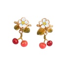 Flower And Cherry Enamel Stud Earrings