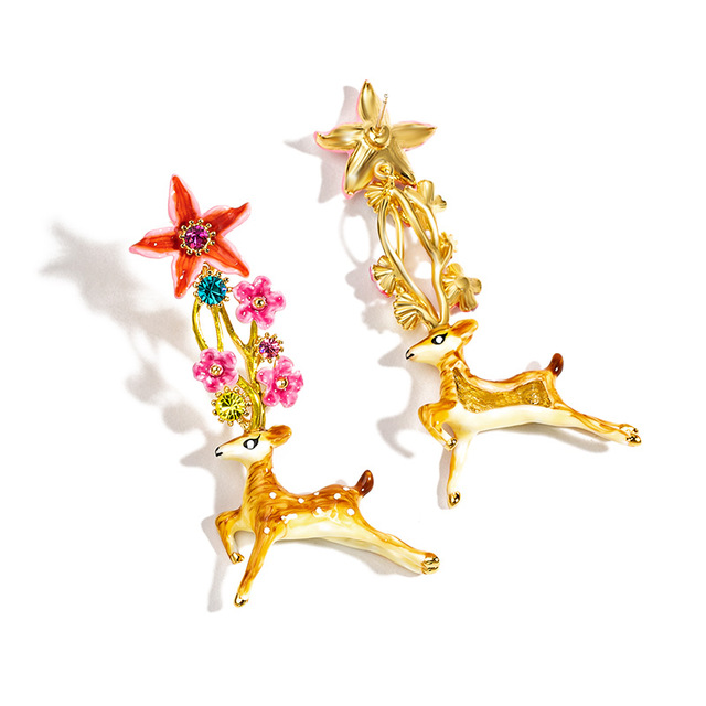 Hand Painted Enamel Glazed Cheery Blossoms Flower Inlaid Gem Bracelet Gold Plated Copper