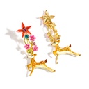 Red Pink Flower Deer And Crystal Enamel Dangle Earrings Jewelry Gift