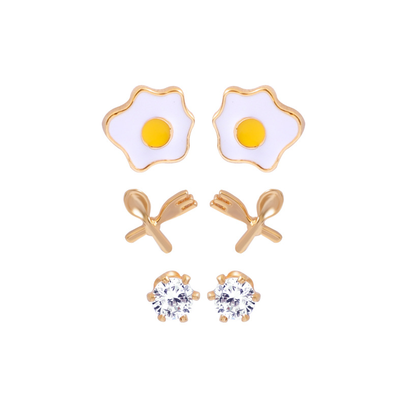 Flower Diamond 3 Pair Enamel Earrings Jewelry Stud Earrings