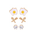 Flower Diamond 3 Pair Enamel Earrings Jewelry Stud Earrings