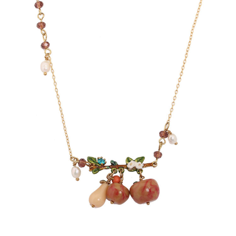 Apple On Branch Enamel Pendant Necklace