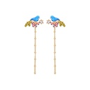 Blue Bird Tassel Enamel Earrings
