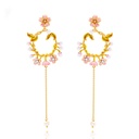 Cherry Blossom Flower Pearl Tassel Enamel Dangle Earrings