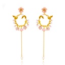 Cherry Blossom Flower Pearl Tassel Enamel Dangle Earrings