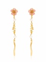 Cherry Blossom Flower Tassel And Pearl Enamel Dangle Earrings