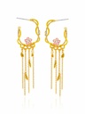 Cherry Blossom Flower Tassel Enamel Stud Earrings