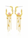 Cherry Blossom Flower Tassel Enamel Stud Earrings