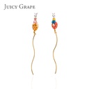 Hand Painted Enamel Glazed Couple Rabbit Balloon Inlaid Gem Earrings