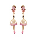 Pink Ballerina and Crystal Enamel Earrings