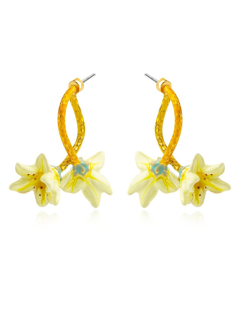 Lily Yellow Flower Enamel Stud Earrings Jewelry Gift