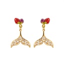 Raspberry Crystal Fishtail Enamel Stud Earrings