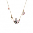 Bird On A Branch Cherry Blossom Flower Enamel Pendant Necklace