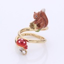 Squirrel Mushroom And Crystal Enamel Adjustable Helix Ring