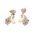 Heart Colorful Horse Head Enamel Earrings Jewelry Stud Clip Earrings