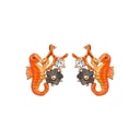 Orange Seahorse Flower And Crystal Enamel Earrings