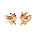 Love Bird On Golden Heart Enamel Earrings