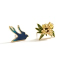 Flower And Swallow Asymmetrical Enamel Stud Earrings