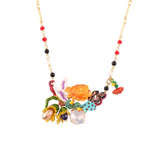 Orange Fish Blue Conch Coral Flower Ocean Enamel Pendant Necklace Jewelry Gift