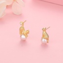 Cute Cat Kitty Kitten Pearl Asymmetrical Stud Earrings