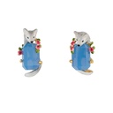Cute Fox And Stone Enamel Stud Earrings