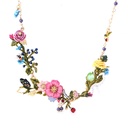 Flower Branch With Caterpillar Butterfly Enamel Necklace