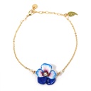 Pansy Flower And Crystal Pearl Enamel Pendant Bracelet