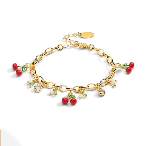 Fruit Cherry And Crystal Enamel Charm Bracelet