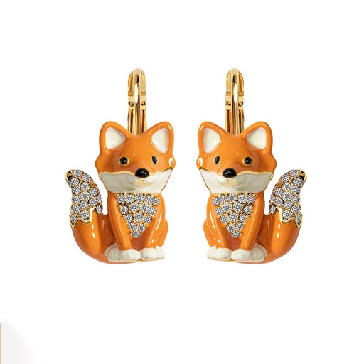 Cute Fox And Crystal Enamel Hook Earrings