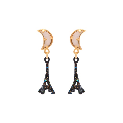 Eiffel Tower Moon Enamel Dangle Earrings Jewelry Gift